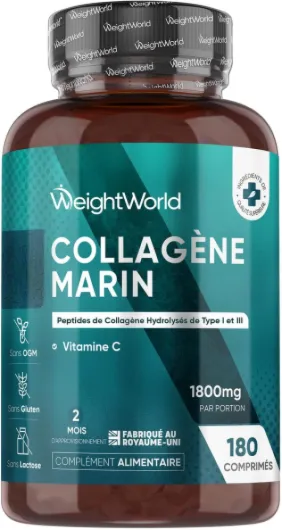 Collagène Marin Hydrolysé Type 1 & 3 avec Vitamine C, 1800mg par Portion, 180 Comprimés, 2 Mois de Stock, Alternative à la Poudre et aux Gélules – Collagène Marin en Comprimés, sans Gluten ni Lactose