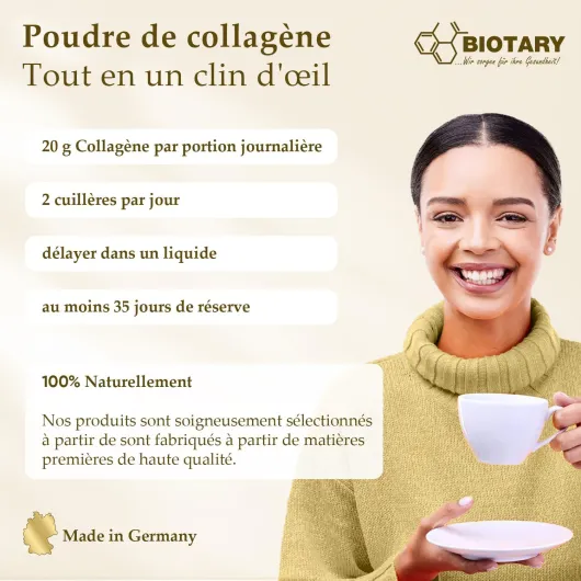 BIOTARY Collagène en Poudre 700 g, Hydrolysat de collagène 100% pur, Peptide 1 – 2 – 3, Excellente solubilité, 100% Pur & Original, sans additifs, Goût neutre
