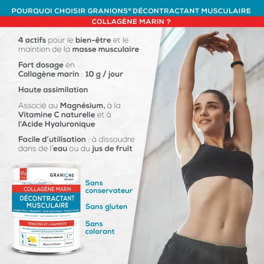 Collagene Marin Poudre - DÉCONTRACTANT ​MUSCULAIRE - Collagene et Acide Hyaluronique + Magnesium + Vitamine C - Articulations, Tendons, Ligaments, muscle - Pot de 300 g​ de Collagene Marin Décontractant Musculaire - Pot 300 g