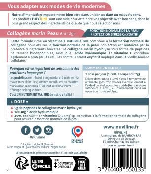 NUVILINE Beauty - Collagène Marin Peau Anti-Âge - Hydrolysé En Poudre - Acide Hyaluronique + Vitamine C BIO - Protection Stress Oxydatif - Premium - France - 280g (45 doses), Chocolat 280g (45 doses) Soin anti-âge (Chocolat)