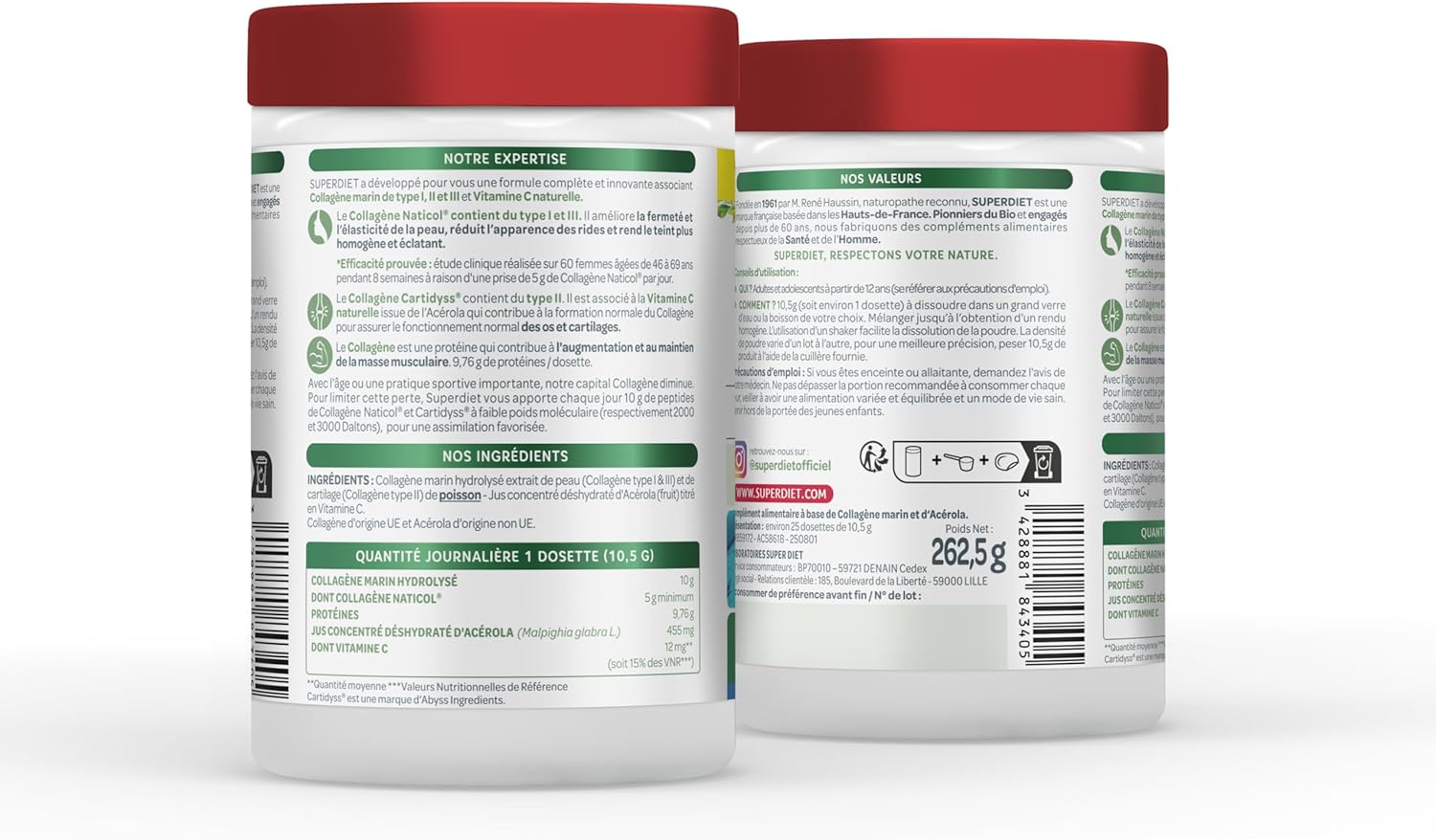 COLLAGÈNE MARIN + VITAMINE C NATURELLE - Peau, articulations, muscles - Fabrication française - Poudre 210g + 25%