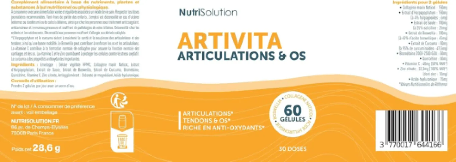 Artivita Soutien Articulaire – Formule Avancée au Collagène Marin, Acide Hyaluronique & Curcuma pour Articulations, Protection du Cartilage & Confort – 60 Gélules