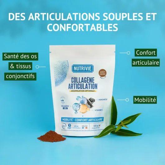 Collagène Marin Naticol Type I & III 10000mg - Enrichi Vitamine C + Manganèse - Articulations, Cartilages & Mobilité - Pêche responsable - Goût Cacao - Poudre 300g - Fabriqué en France - Nutrivie