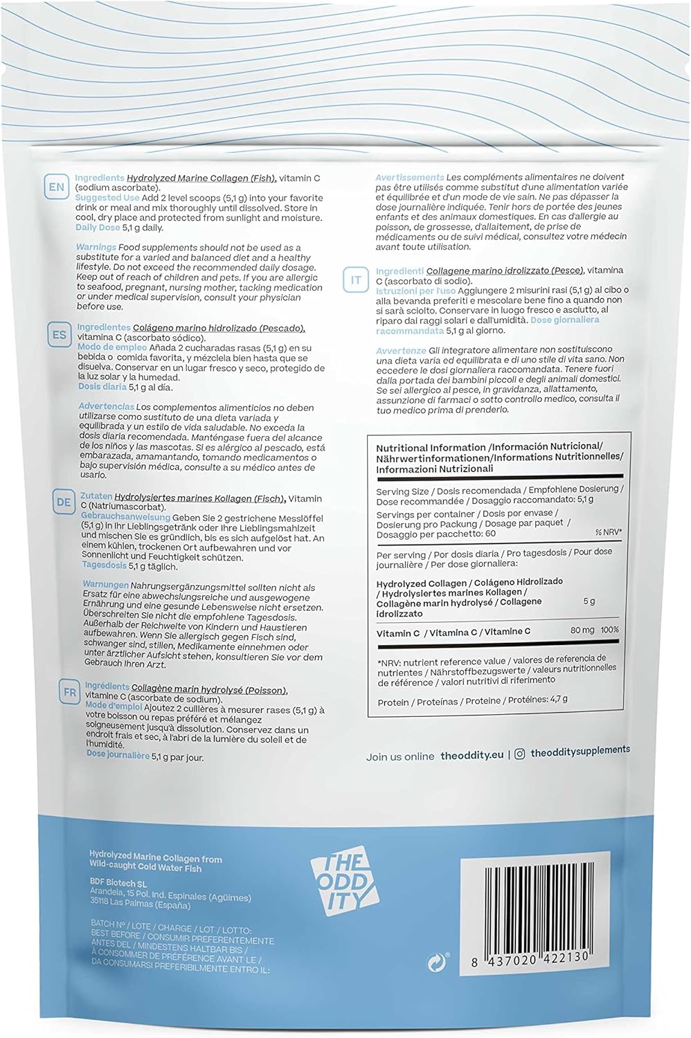 NATURLAGEN® Collagène Marin Hydrolysé Premium + Vitamine C - 306g Peptides de Collagène en Poudre pour Peau, Articulations et Cheveux - 60 Doses, Sans Saveur, Haute Biodisponibilité