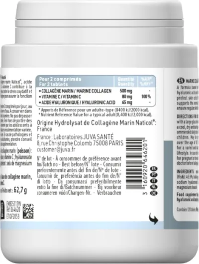 Collagène Marin et Acide Hyaluronique - Vitamine C - Beauté - Peau et Articulations - Programme de 2 mois - 120 Comprimés - Fabriqué en France Big one