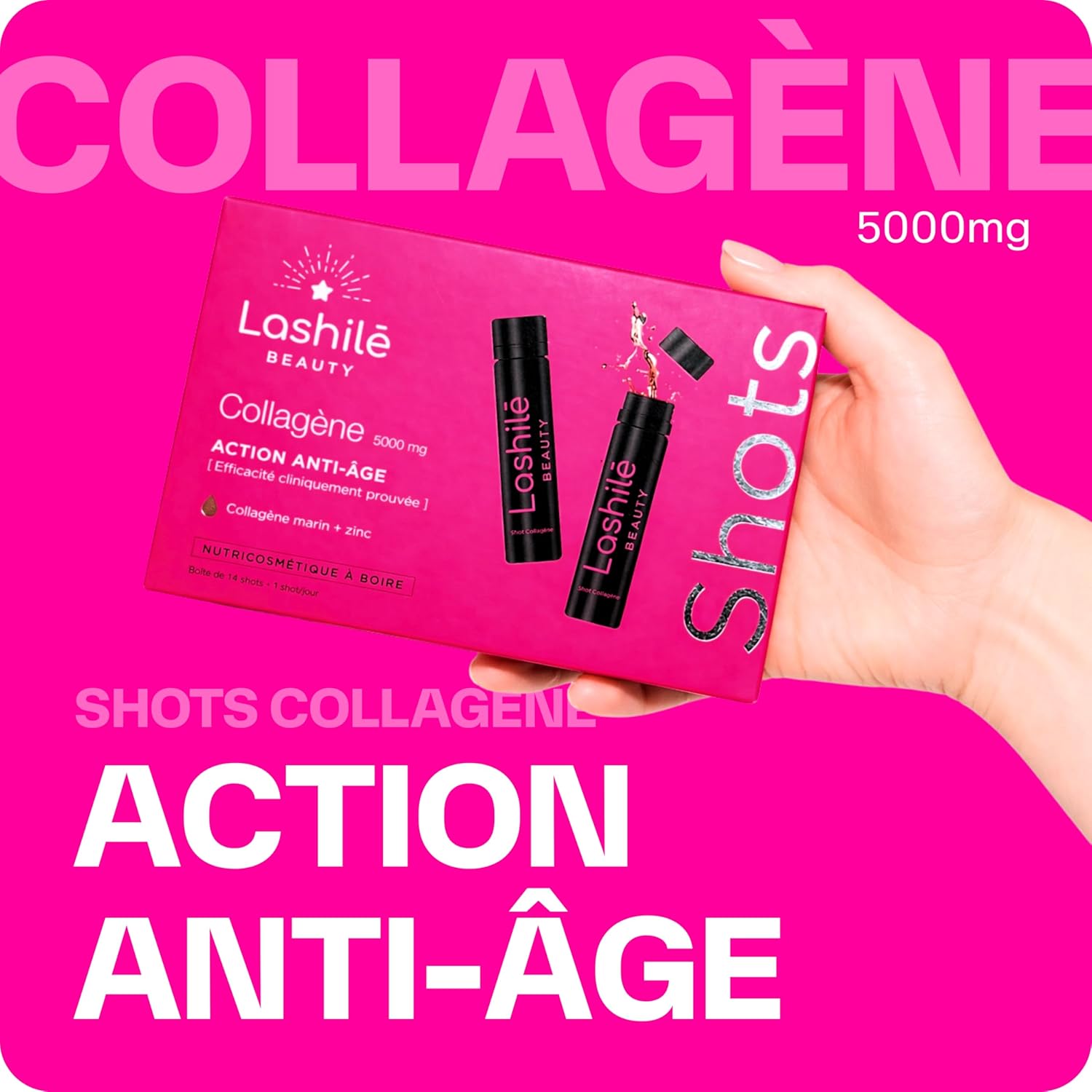 Complément Alimentaire - Anti-âge Global - Shots Collagène Marin 5000 mg - Type 1 et 3 -Nutricosmétique à boire - Collagène marin 1 et 3 Zinc - Made in France - Programme 14 Jours 1 unité (Lot de 1)
