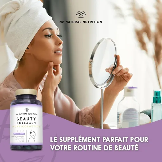 Collagène marin avec rétinol, acide hyaluronique, céramides et niacine - Effet anti-rides et anti-âge, formule innovante pour l'hydratation de la peau - 90 capsules végétales.CE.N2 Natural Nutrition