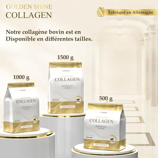 Collagène en poudre 1000 g 100% hydrolysat de collagène pur Peptides 1 – 2 – 3 Excellente solubilité 100% pur et original sans additifs Goût neutre