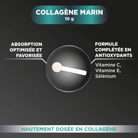 Expert Beauté Collagène Marin 10g - Beauté de la Peau & Antioxydant - Peptides de collagène marin type 1 - Vitamines C E, Sélénium, Bêta-carotène - Lot de 2-1 cuill./jour, 40 jours