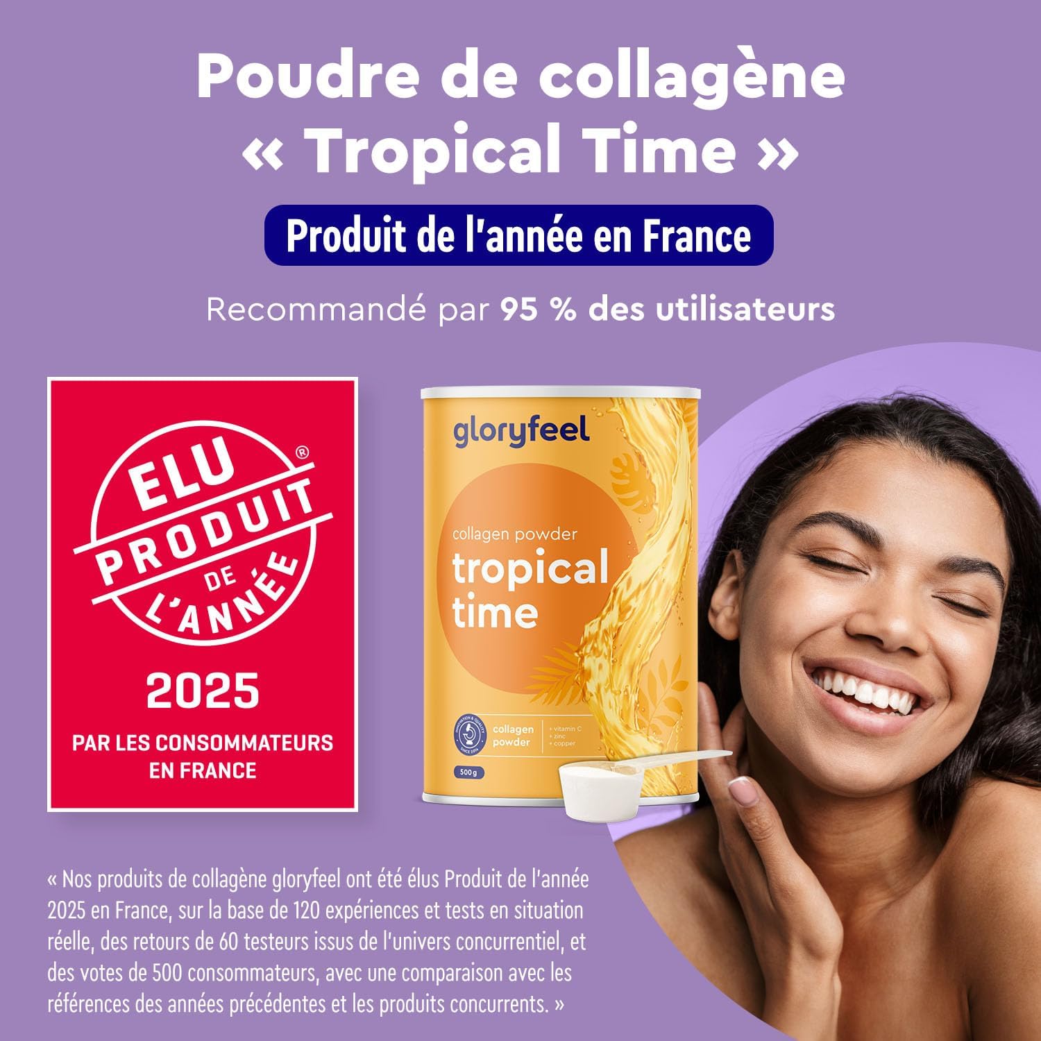 Poudre de Collagène 500g, 12500mg de Collagène Hydrolysé par Dose, Arôme Tropical, Enrichi en Vitamine C, Zinc et Cuivre, Soutient la Peau, les Ongles et les Cheveux*, Sans Additifs