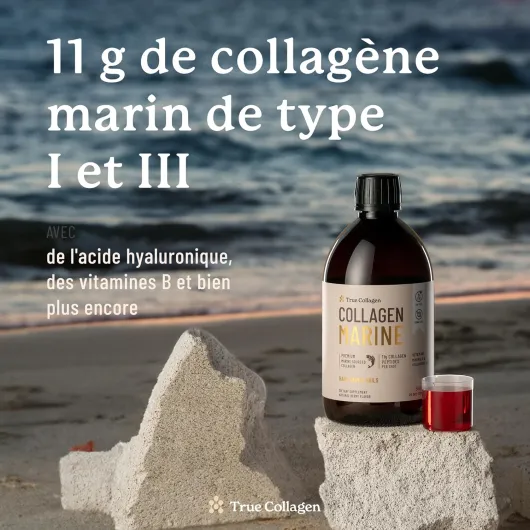 Marine - Complément liquide de collagène hydrolysé 11 000 mg - 2 x 500 ml (1 000 ml) 40 jours d'approvisionnement - Acide hyaluronique biotine et vitamine C pour des cheveux une peau et Véritable Collagène Marin 500ml x 2