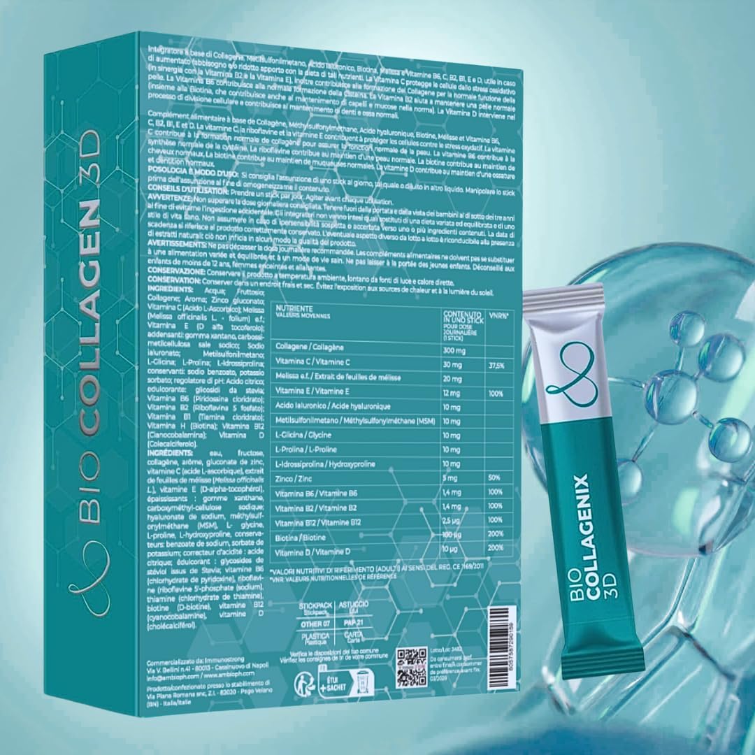 Collagène et Acide Hyaluronique, Collagène à Boire - Biotine, MSM & Vitamine C - Collagène hydrolysé, en Synergie avec le Peptide Stimulateur de Collagène ABC, Collagène pour les Os et Articulations