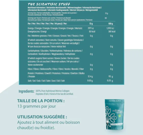Poudre de Collagène Marin, Peptides Bioactifs, Sans Glucides, Pour Peau, Cheveux, Os et Articulations, 1kg, 70 Jours 1 Kg