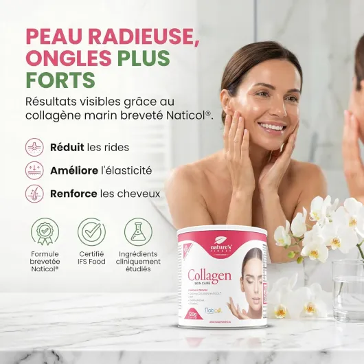 Nature's Finest Collagène Skincare avec Naticol Collagène Marin, MSM et Vitamine C Poudre, Peptides de Collagène Marin Hydrolysé Type 1 - Collagène Cheveux et Pour la Peau